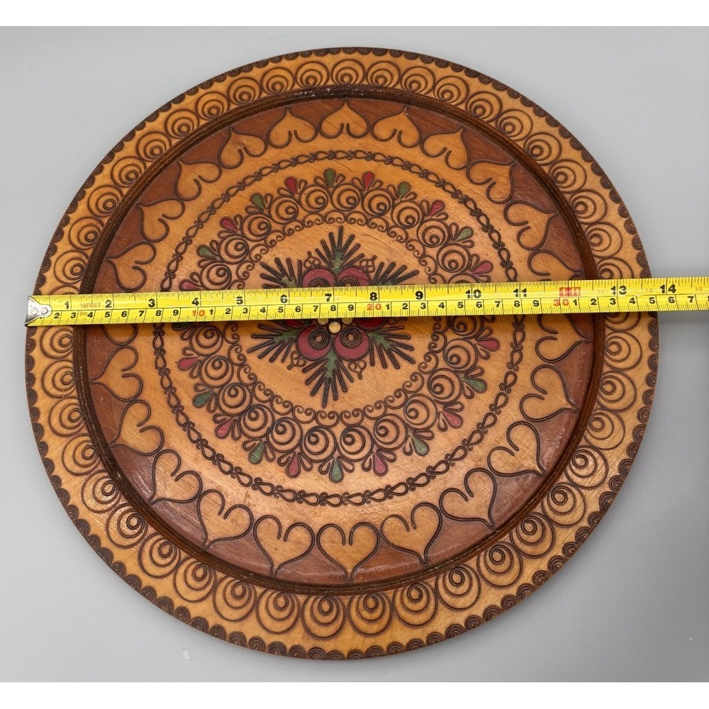 Set of 2 Folk Art Polish Hand Carved Wooden Wall Hanging Display Plates Drzewiar - Picture 5 of 10